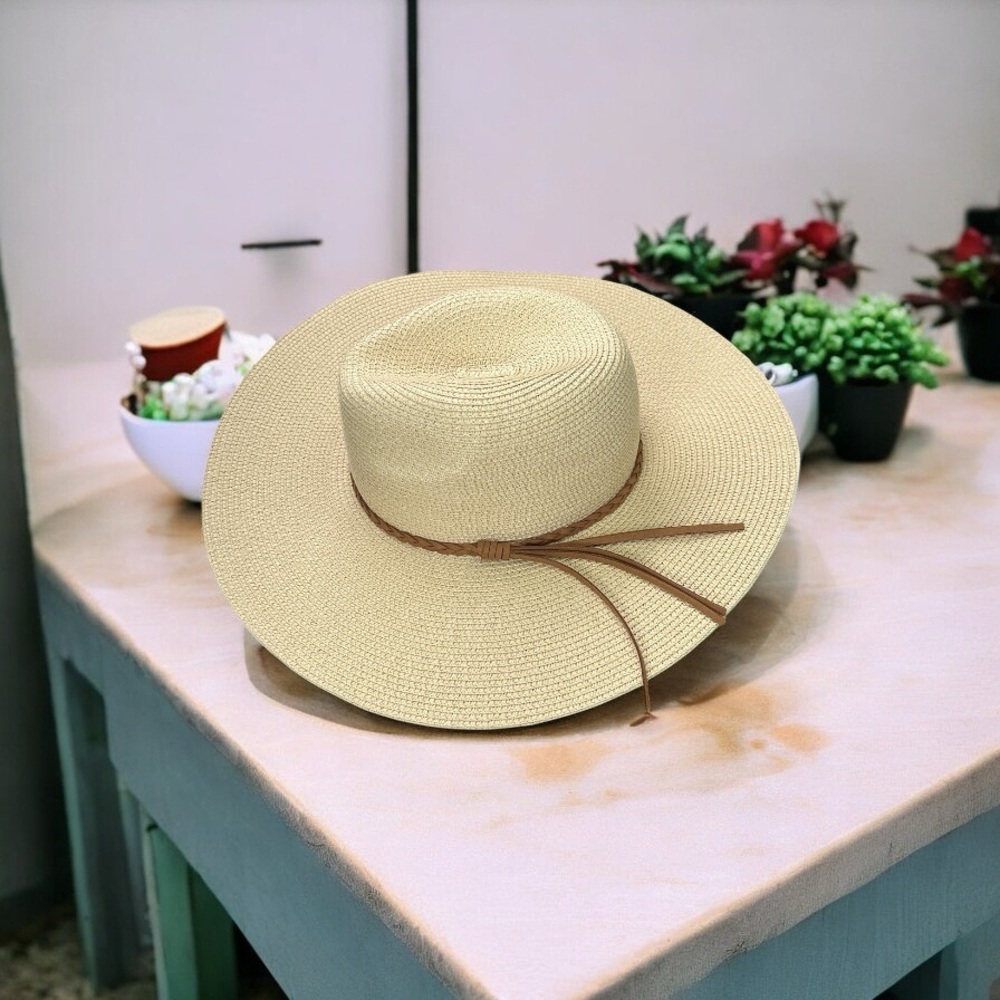 Stylish Cream Wide-Brim Hat - Picture 6 of 7